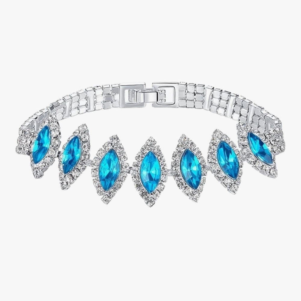 Silver Blue Marquise Cubic Zirconia Bracelet